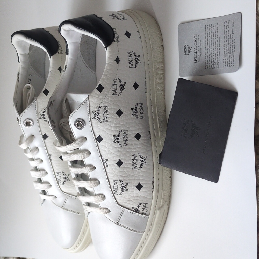 MCM Terrain Monogram Derby White Black Lace Up Leather Sneaker EU 42/US 9 In Box - Picture 16 of 17